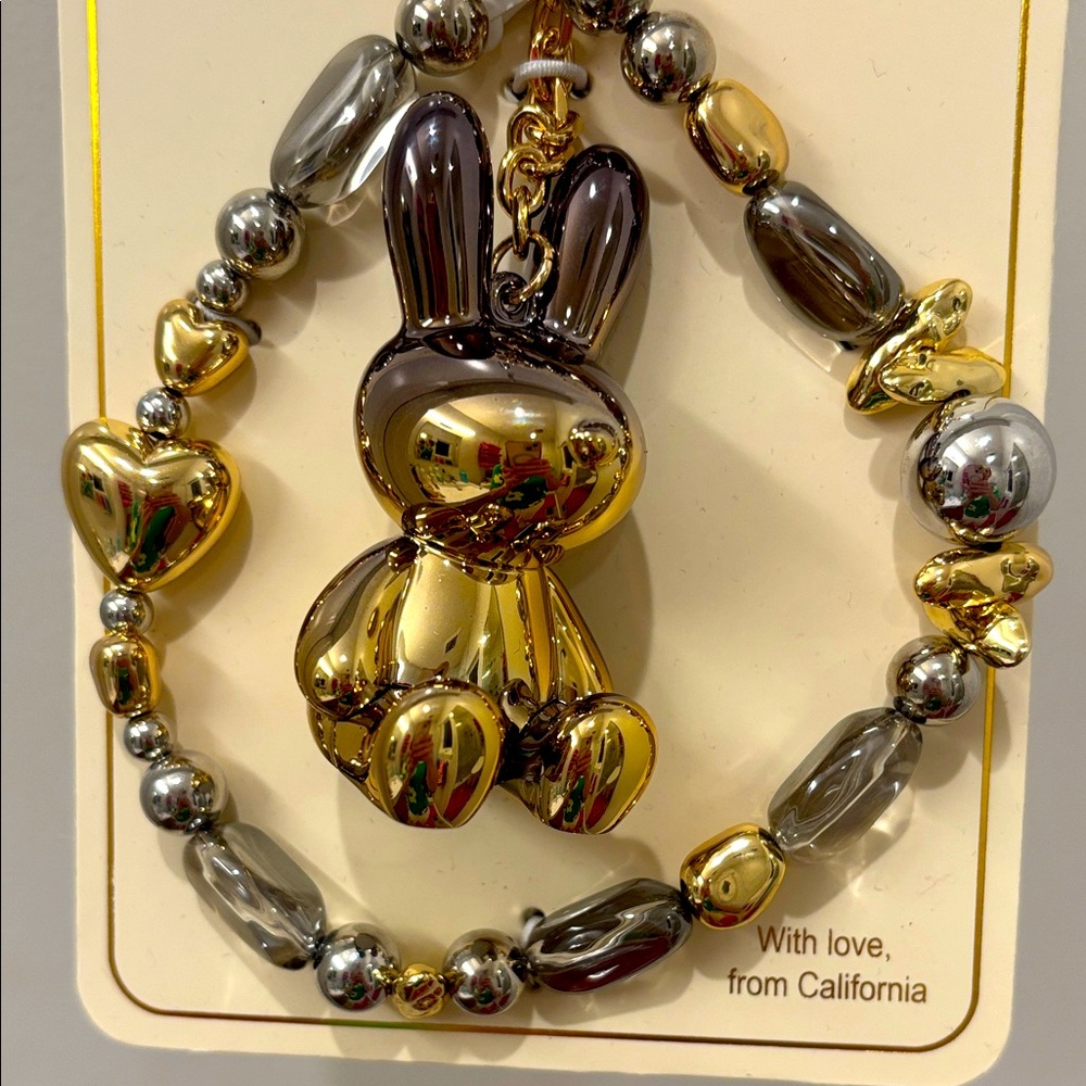 NWT Eye Candy Los Angeles Gold and Silver Bunny bag charm keychain